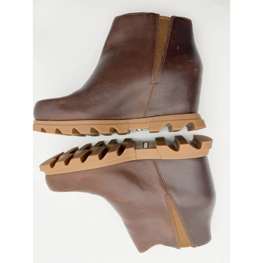 SOREL Womens Hazelnut Leather Joan of Arctic Wedge III Zip Ankle Boots Size 8